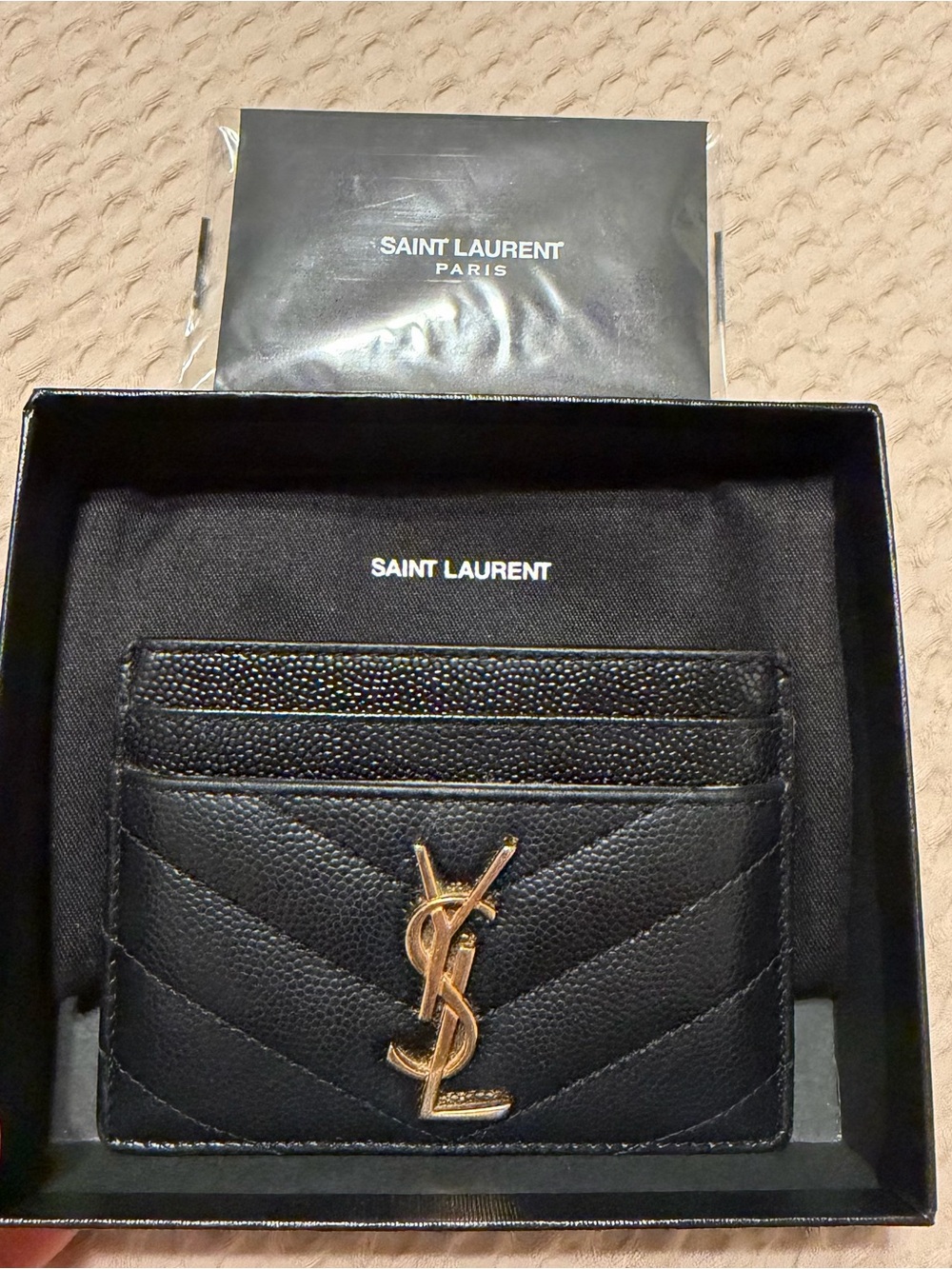 Saint Laurent Black Leather YSL Gold-Logo Card Case - Picture 8 of 10